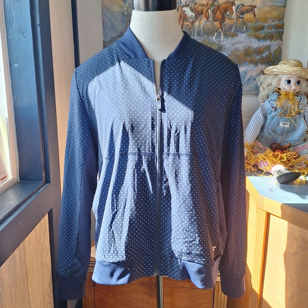 Skechers Navy Polka Dot Bomber Jacket Size Medium, RN# GA 41587, NWOT